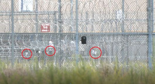 현지시간 6일 미국 조지아주 포크스턴에 위치한 불법 체류자 구금시설에서 제복을 입은 시설 관리자가 한국인 직원들이 조사실로 이동하는 것을 지켜보고 있다. 포크스턴=강태화 특파원