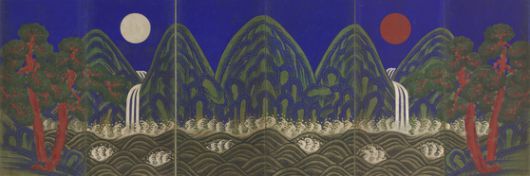 미국 연방정부 셧다운(일시적 업무 중지)에 따라 연기됐던 고 이건희 회장 기증품 국외순회전의 첫 번째 전시가 셧다운 해제에 따라 15일(현지시간) 미국 워싱턴 D.C.의 국립아시아예술박물관에서 개막한다. 사진은 일월오악도. 사진 국립중앙박물관