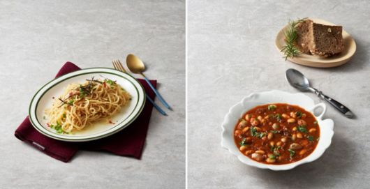 '올데이 브런치'를 주제로 열리는 쿠킹 클래스에서 소개하는 메뉴, 사진 왼쪽부터 명란 오일링 파스타와 칠리 콘 카르네. 사진 한국농수산식품유통공사