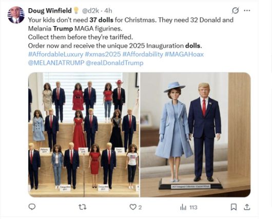 지난 9일(현지시간) 도널드 트럼프 대통령이 ″우리에겐 철강이 중요하고, 딸에겐 37개의 연필이나 인형은 필요없다″고 언급하자 네티즌들은 ″그럼 딸에게 크리스마스 선물로 철강을 선물하라는 거냐″는 등의 조롱 섞인 게시물을 올리고 있다. SNS 캡쳐