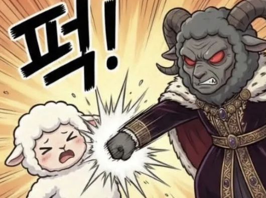웹툰에서 할아버지 캐릭터가 몽글이를 폭행하는 장면. 인스타그램 캡처