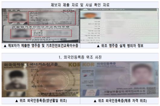 A씨가 위조한 신분증 예시. 사진 서울경찰청