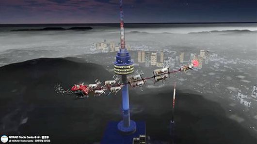 잠실 롯데월드 지나는 산타. 사진 페이스북 NORAD Tracks Santa 영상 캡처