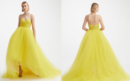 김연아가 청첩장 화보에서 입은 오스카 드 라 렌타 드레스. 사진|오스카 드 라 렌타 홈페이지