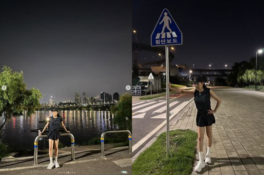 송가인이 야간 러닝을 하는 소소한 일상의 모습을 공유했다. 사진 ㅣ송가인 SNS
