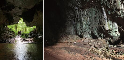 (위) 랭(Lang) 동굴 입구 전경 (아래) 디어(Deer) 동굴 내부 모습