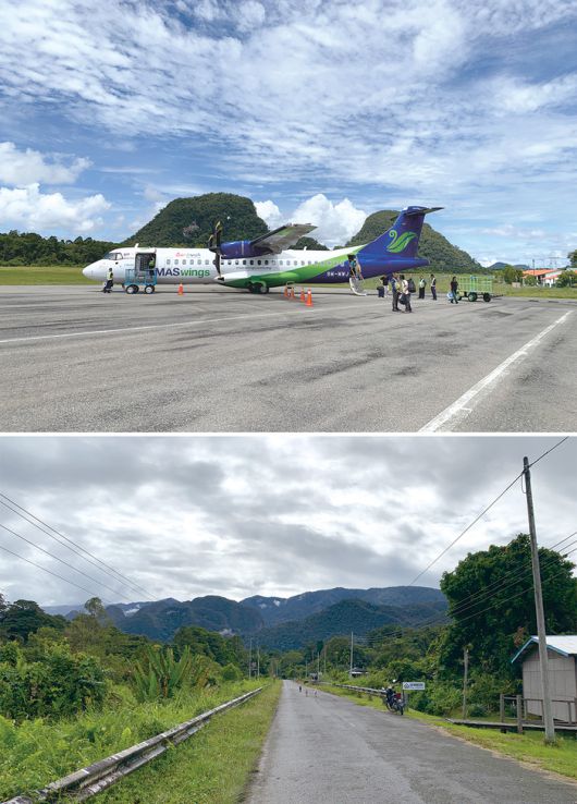 (위) 물루 공항 비행장 전경 (아래) 사라왁주 북동쪽 해안 도시 미리(Miri) 거리 풍경