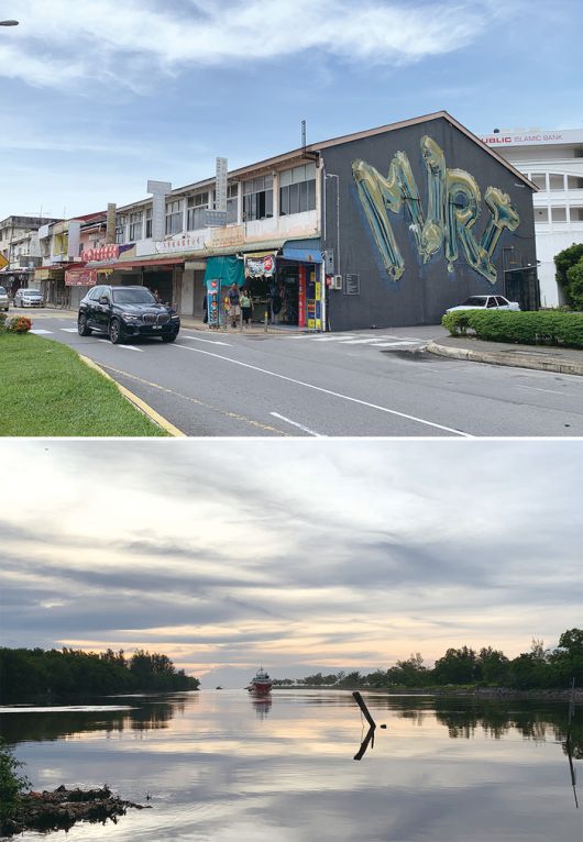 (위) 사라왁주 북동쪽 해안 도시인 미리 거리 풍경, (아래) 미리의 도심 해안가 풍경