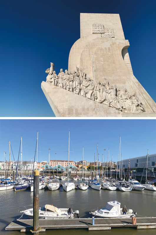 (위) 탐험가들의 조각상이 새겨진 발견기념비 (아래) 벨렘 지구 요트 정박지