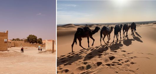 (좌)흙으로 지어진 사막마을의 주택 풍경 (우) 광활한 모래언덕의 사하라 사막