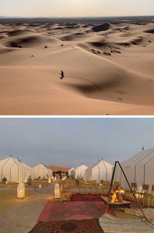 (아래) 사하라 사막에 조성된 캠프 시설