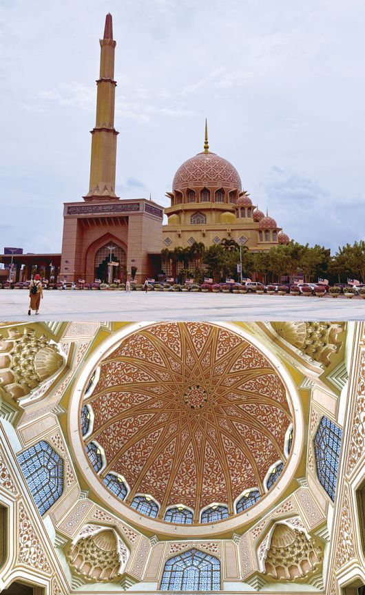 웅장한 분홍색 돔으로 유명한 푸트라 모스크, 푸트라 모스크 돔 내부 인테리어