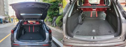 그레칼레 모데나 트렁크. 오른쪽은 뒷좌석을 접었을 때 모습이다. [사진=오규민 기자 moh011@]