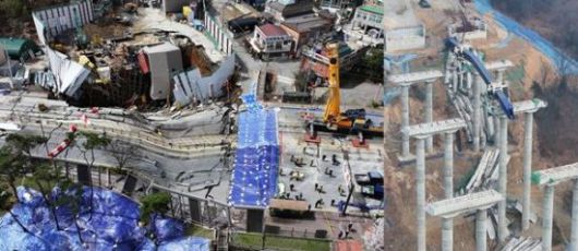 신안산선 건설 중 붕괴로 근로자 1명이 매몰돼 사망한 광명의 현장(왼쪽)과 세종안산선 건설 중 붕괴로 근로자 1명이 매몰돼 사망한 안성의 현장(왼쪽). 연합뉴스.