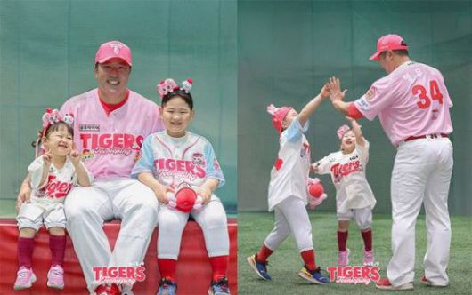티니핑 특별 유니폼을 착용한 최형우 가족. KIA