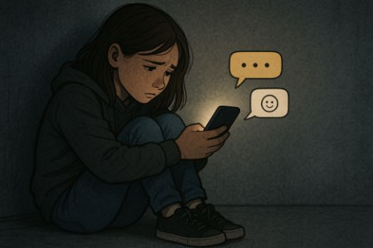 인공지능(AI)로 생성한 스마트폰을 이용해 채팅을 하는 청소년의 모습. DALL-E3