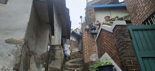 서울 종로구 충신1구역의 좁은 골목길을 따라 늘어선 주택. 충신1구역 내 빈집 대다수는 2m 미만 골목길을 연접하고 있는 접도불량 필지에 위치해있다. 이지은 기자