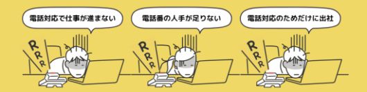 전화대응업체 '폰데스크'의 홍보 그래픽. '전화 받느라 일을 못하겠다', '전화 대응할 사람이 모자란다', '전화 받으려고 출근하는 것 같다'라고 푸념하는 모습이다. 폰데스크.