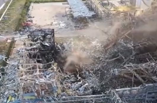 중국 산둥성 가오미시 유다오 화학회사의 폭발 사고 현장. CCTV 캡처