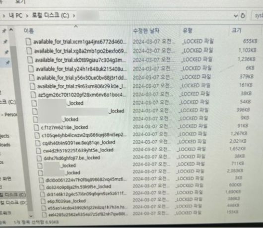 ▲랜섬웨어 감염으로 '.locked'라는 확장자가 붙어 있는 업무파일들 (사진=피해기업 제공)