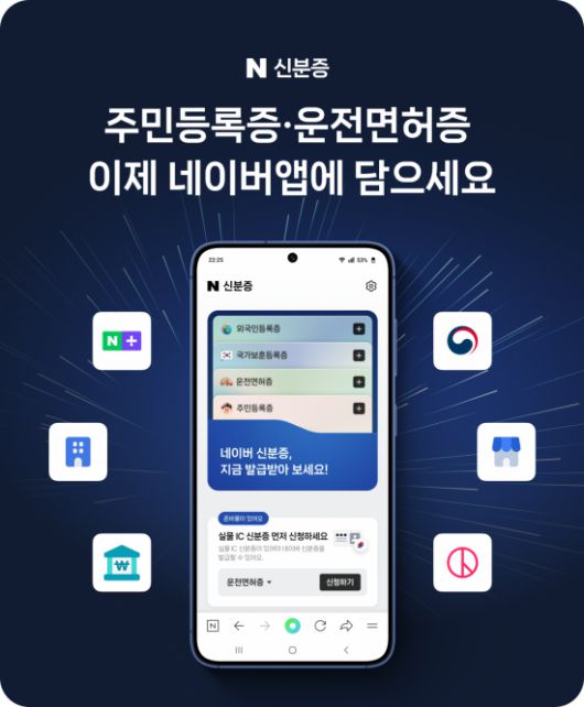 네이버는 네이버앱에서 실물 신분증과 법적으로 동일하게 활용 가능한 '네이버 신분증'을 출시했다고 23일 밝혔다. 네이버 제공