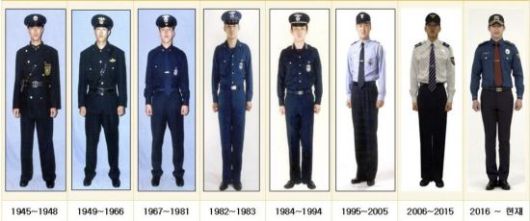 경찰복제는 그동안 10년 단위로 바뀌어왔다. 사진은 경찰 근무복 변천사. 경찰청