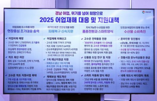 경남도가 발표한 2025 어업재해 대응 및 지원대책. 이세령 기자
