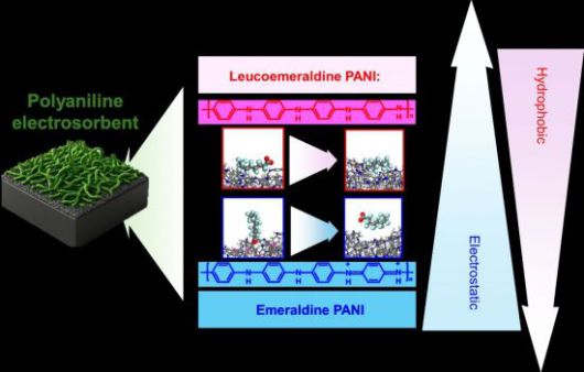 전도성 고분자의 전기적 상태 변화에 따른 과불화화합물 흡착과 탈착 매커니즘.