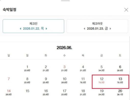 부산공연 당일 호텔 숙박 요금. 온라인 예매 사이트 캡처