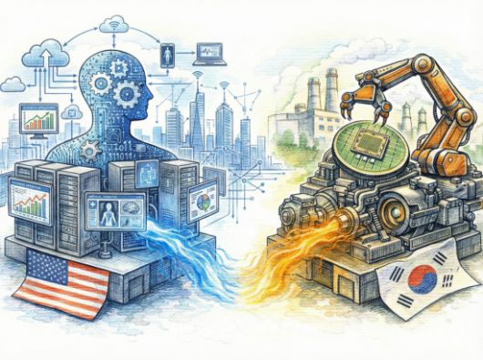 한국은 제조업 중심의 '물리적 AI' 강국을 지향하지만, 인구 감소 시대에 지속적인 성장을 이루기 위해서는 미국처럼 서비스업 전반에 AI를 도입해 생산성을 끌어올리는 전략적 전환이 필요할 수 있다. 사진 구글 제미나이 생성 이미지.