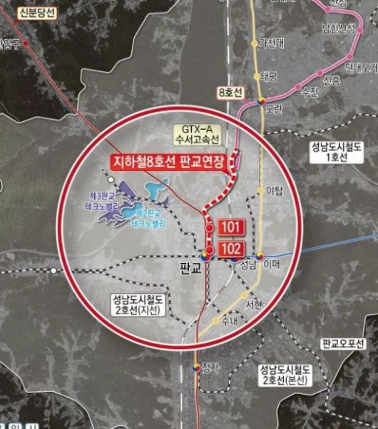 지하철 8호선 판교연장사업 노선도. 성남시 제공