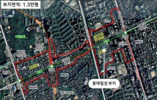 서울 서초구 롯데칠성 부지 위치도. 인근에 라이온미싱 부지가 있다. 서초구·삼성증권