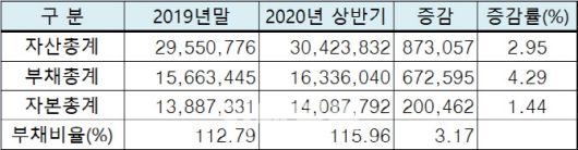 2020년 상반기 연결 재무상태(단위:억원)