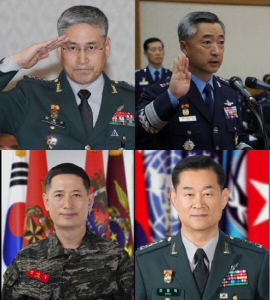 윤석열 캠프에 합류한 김용우 전 육군 참모총장(사진 위 왼쪽부터 시계방향), 이왕근 전 공군참모총장, 최병혁 전 한미연합사 부사령관, 전진구 전 해병대 사령관 (사진=뉴스1)
