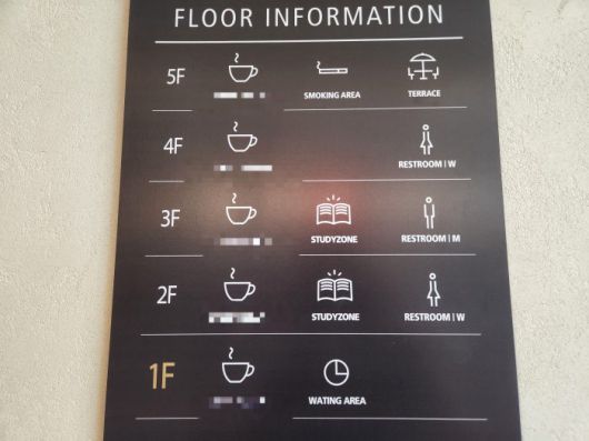 서울 동작구의 한 프랜차이즈 카페에 붙어있는 층별 안내문. 2층과 3층이 스터디존이라고 안내하고 있다. (사진=이데일리 장시온 인턴기자)