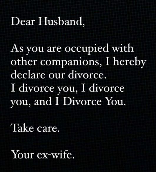 두바이의 공주가 자신의 인스타그램에 올린 이혼 통보. (사진=인스타그램 캡처)