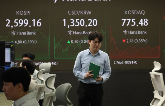 10일 서울 중구 하나은행 본점 딜링룸 현황판에 지수가 표시돼 있다. (사진=연합뉴스)