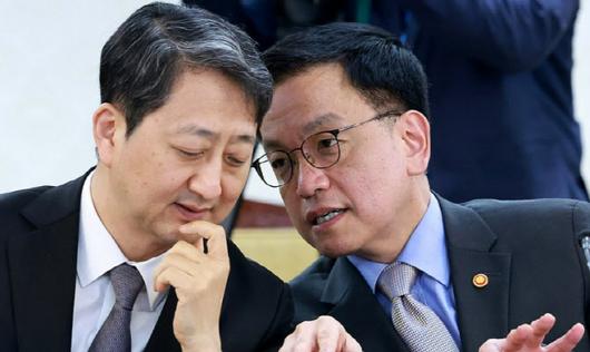 최상목(오른쪽) 경제부총리와 안덕근 산업통상자원부 장관. (사진=연합뉴스)