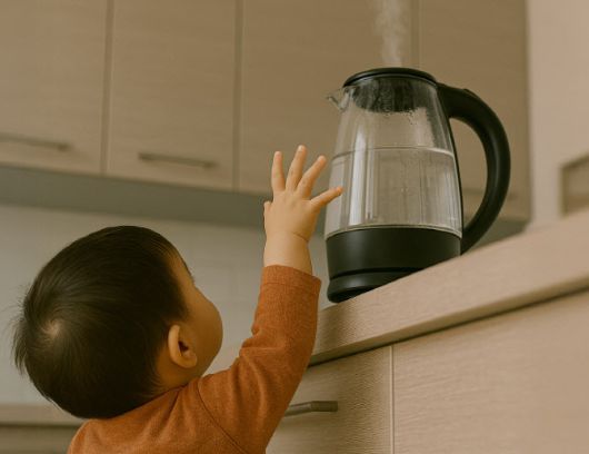 어린아이를 키우는 집에서는 소아 화상 예방에 관심을 갖고 각별히 주의해야한다.  (AI 생성 이미지)