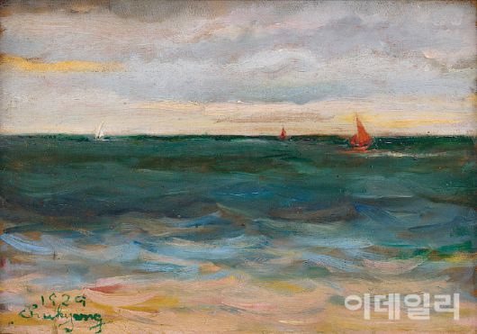 주경의 ‘바다’(1929 추정). 망설이지 않고 그어낸 빠르고 굵은 붓질에서 인상주의가 보인다. 밝고 어두운 색조를 대비해 원근감까지 끌어냈다. 패널에 유화 물감, 23.6×33㎝. 국립현대미술관(이건희컬렉션) 소장.