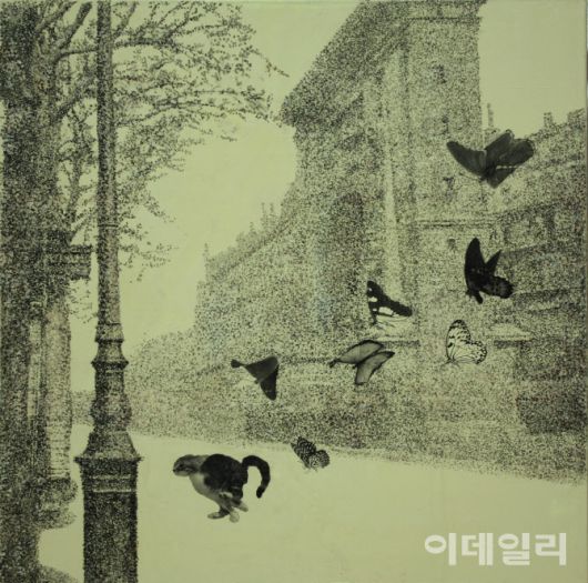 이은주 ‘생드니 대로’(Boulevard Saint-Denis, 2022), 캔버스에 혼합재료,  80×80㎝(사진=영은미술관)