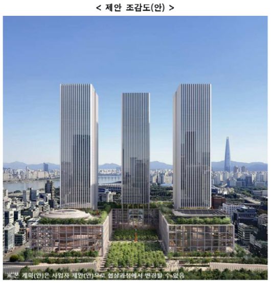 현대차그룹 ‘글로벌 비즈니스 콤플렉스’(GBC) 54층 3개동 개발 계획 (자료=서울시)