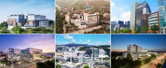 (좌측 상단부터)△고대의대 △정릉 메디사이언스파크 △청담 고영캠퍼스 △안산병원 △안암병원 △구로병원(사진=고대의료원)