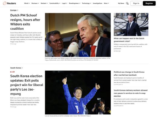 3일자 로이터통신 온라인판. (사진=로이터통신 갈무리)