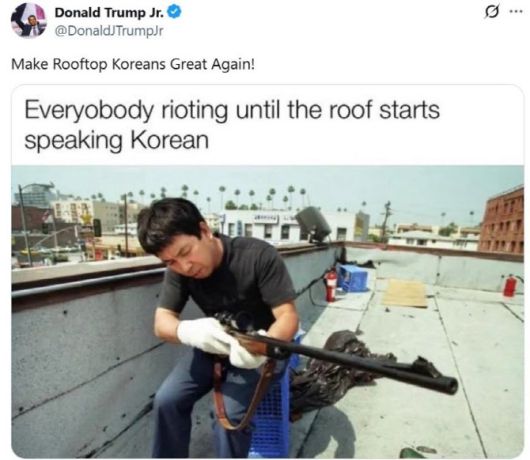 도널드 트럼프 주니어가 지난 8일 엑스에 올린 게시물