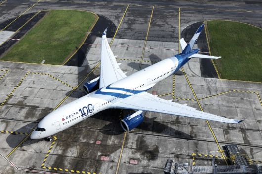 델타항공의 최첨단 에어버스 A350-900 항공기.