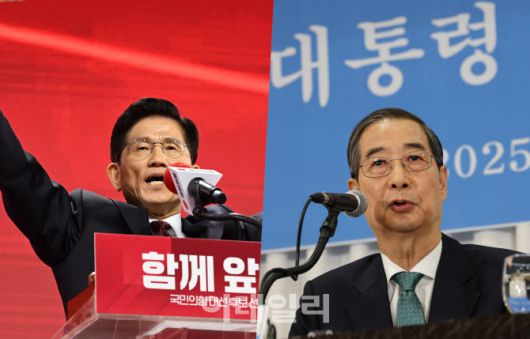 왼쪽부터 김문수 전 국민의힘 대선 후보, 한덕수 전 대선 후보. (사진 = 이데일리)