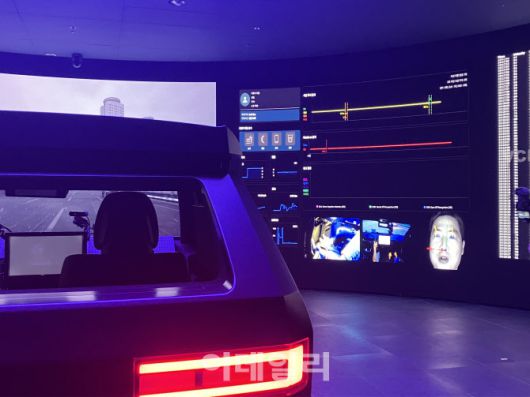 현대차·기아 ‘UX 스튜디오 서울’의 시뮬레이션 룸 내 가변 테스트 차량을 통해 수집된 운전자의 시선 정보 (사진=정병묵 기자)