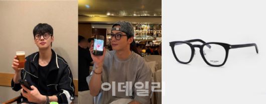 차은우가 생로랑 안경을 착용한 모습, 생 로랑 SL28 제품 이미지 (사진=차은우 인스타그램 계정 캡처, 무신사 생로랑 제품 이미지 캡처)
