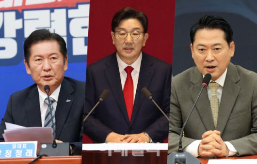 왼쪽부터 정청래 더불어민주당 대표, 권성동 국민의힘 의원, 장동혁 국민의힘 대표(사진 = 이데일리 노진환 기자)
